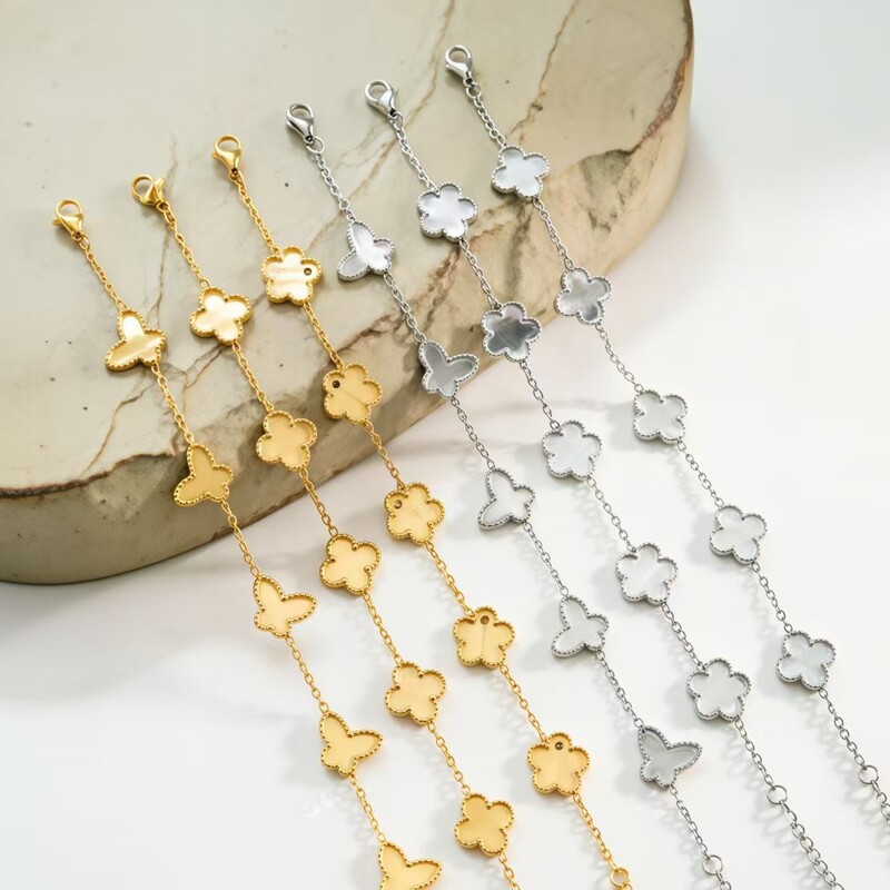 Stainless Steel 13mm Four-Leaf Clover Five-Leaf Clover Butterfly Double-Sided Bracelet 18K Gold Handmade DIY Hot-Selling Jewelry Wholesale Stainless Steel 13mm Four-Leaf Clover Five-Leaf Clover Butterfly Double-Sided Bracelet 18K Gold Handmade DIY Hot-Selling Jewelry Wholesale