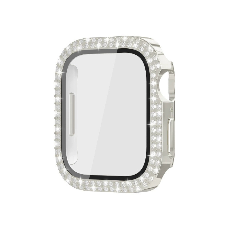 Защитный чехол для Apple Watch 10, совместимый, двойной ряд инкрустации кристаллами, ПК с закаленной пленкой, интегрированный корпус для часов