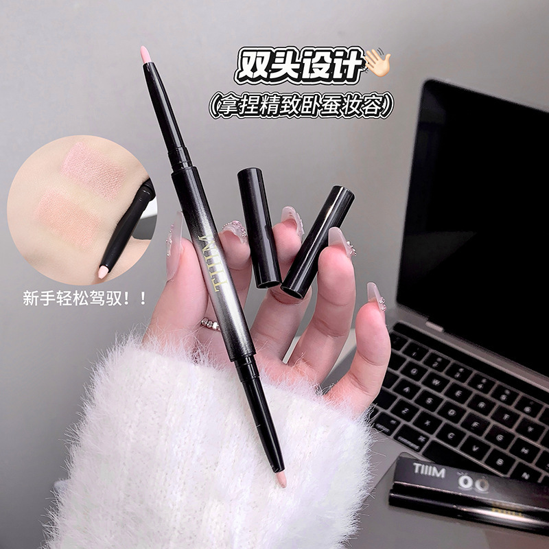 Tiiim Double-Ended Eyeliner Gel Pen, Natural Color Lasting, Outlines down to the Corner of the Eye, Pink Double-Ended Eyeliner Gel Pen