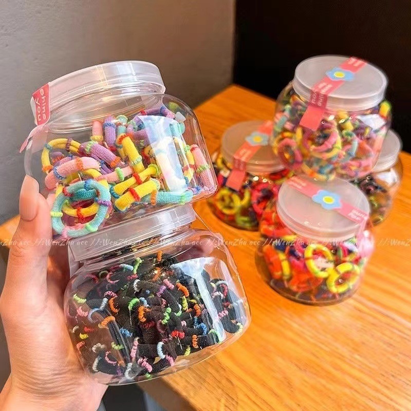 Cabeza de los niños, banda de goma para el cabello de las mujeres no lastiman el cabello de los bebés de bambú de alta elasticidad, 50 anillos para el cabello de las niñas enlatadas