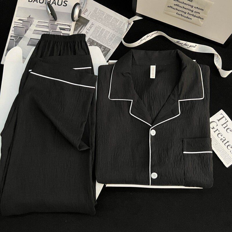 Yunduo Cotton Men's Pajamas Spring and Autum Long-Sleeved Pants Simple Pure Color High-End Two-Piece Set Can Be Worn Outside Home Clothes Yunduo Cotton Men's Pajamas Spring and Autum Long-Sleeved Pants Simple Pure Color High-End Two-Piece Set Can Be Worn Outside Home Clothes