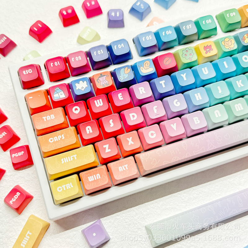 Rainbow gradient color XDA key cap 133 key MOA mechanical keyboard cross shaft personality key cap sublimation PBT material