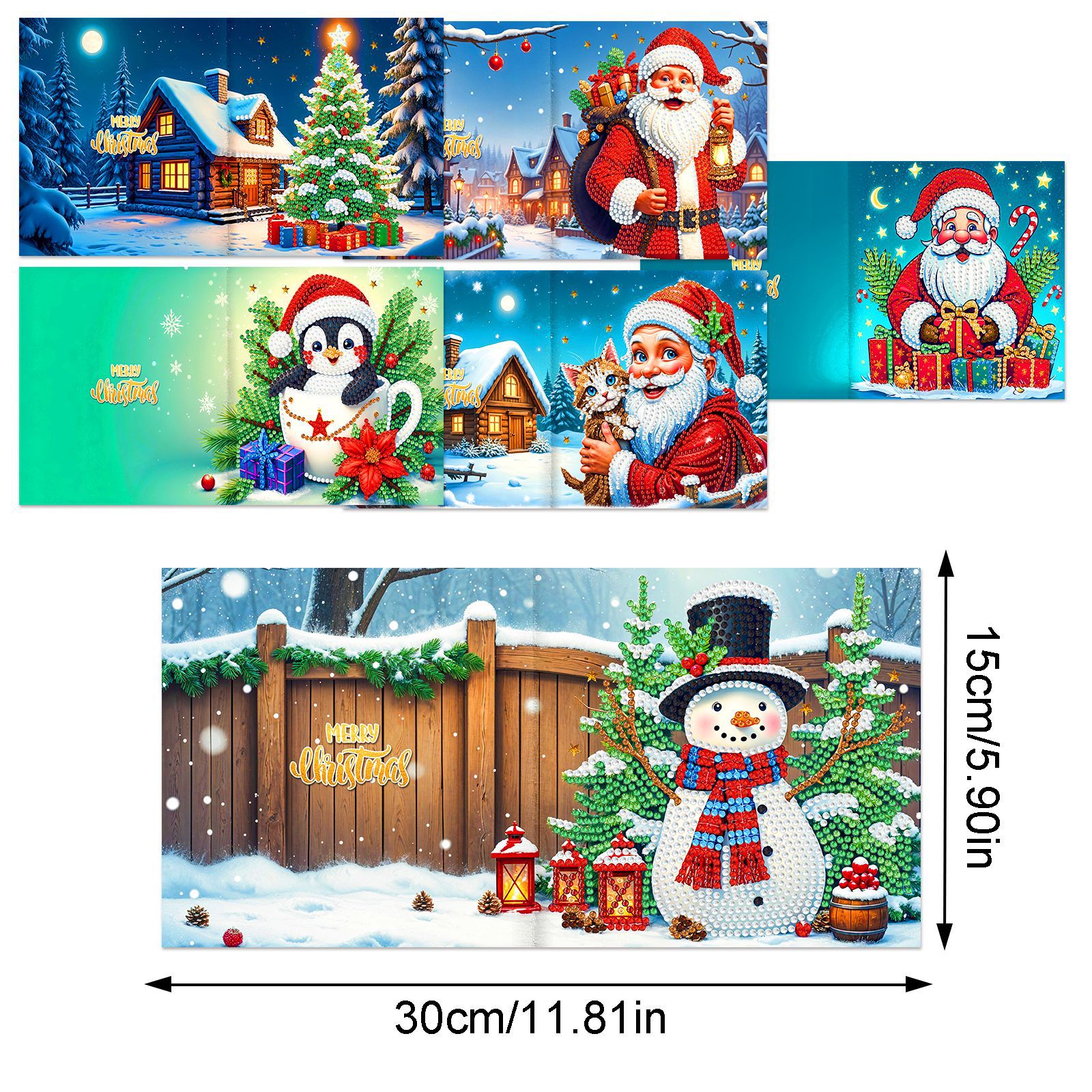 Explosiones transfronterizas de Navidad multiserie de tarjetas de felicitación puntuales hechas a mano 9 conjuntos de sobre de diamante 6 conjuntos de dibujos animados