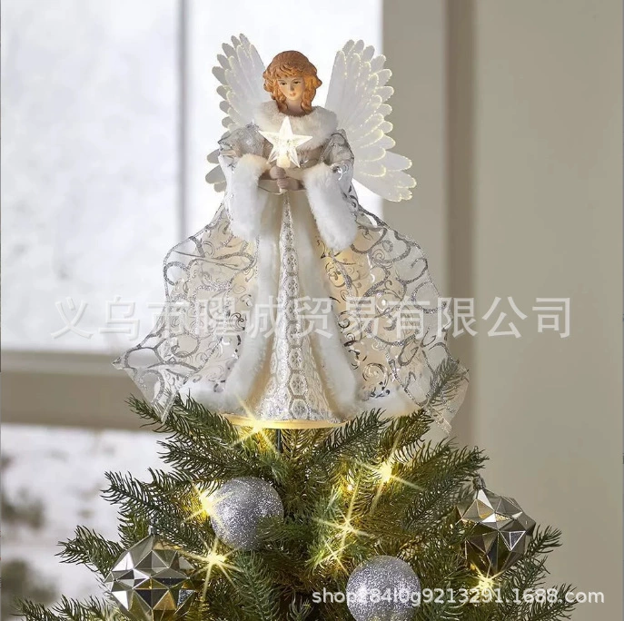 Рождественская елка украшение золотой ангел кукла дерево верхняя звезда плоская светодиодная светящаяся елка верхнее украшение праздничное украшение
