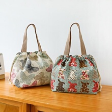 抽绳便当包学生上班饭盒带饭手提包手拎束口袋饭盒袋帆布可爱洋气