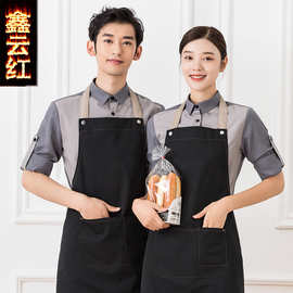 奶茶店服务员工作服长款挂脖围裙饭店火锅店水果生鲜超市肩带围腰