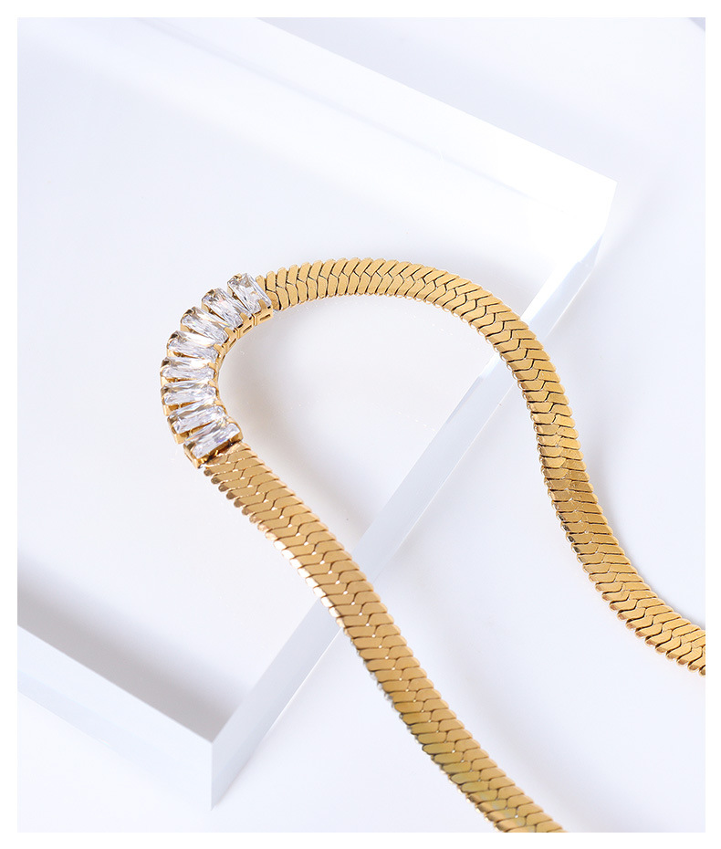 Fashion Solid Color Titanium Steel Inlay Zircon Bracelets Necklace