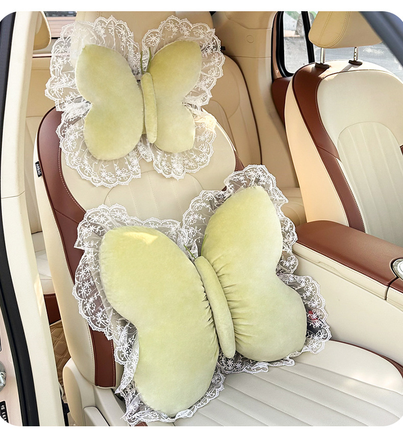 Creative Bow Car Headrest and Waist Support Cross-Border New Product Car Cushion Neck Pillow Plush Car Waist Support Cushion