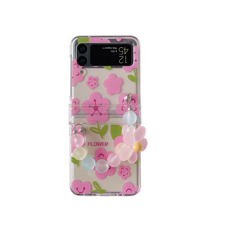 Color Flower Chain Is Suitable For Samsung Galaxy Z Flip3 Folding Screen Mobile Phone Case Transparent Small Fresh Hard Shell Female