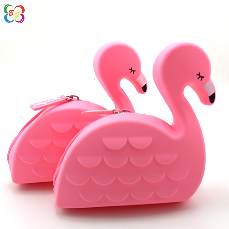Creativo de silicona flamenco bolso de cambio color caramelo lindo animal bolso de llaves auriculares bolsa de almacenamiento con cremallera