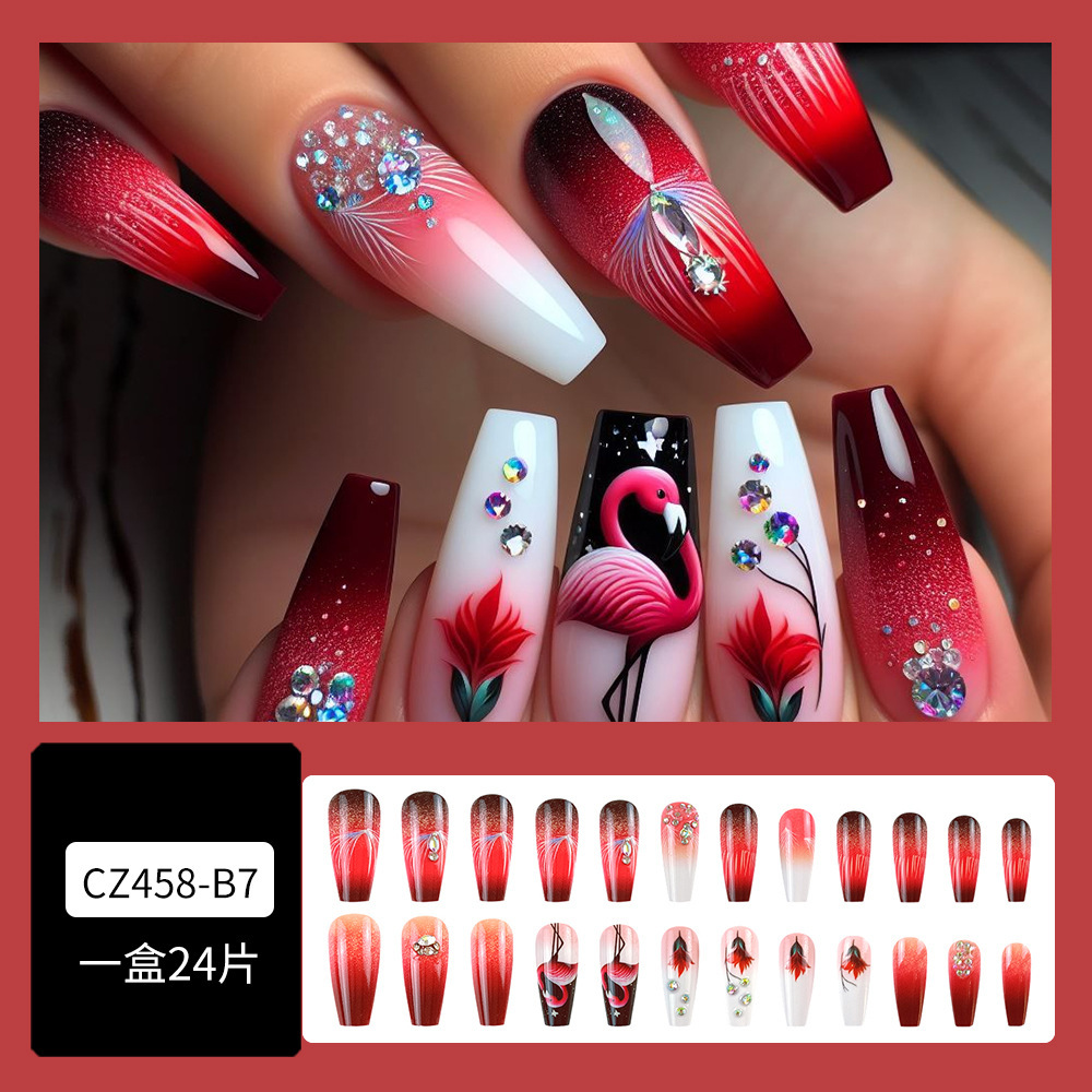 Extensiones de uñas largas estilo ballet, pegatinas de uñas rojo picante con diseño de cisne, pegatinas de uñas con diamantes de imitación, uñas postizas. image 8