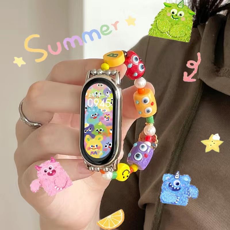 Suitable for Xiaomi Mi Band 10 Watch Strap 9/Nfc Ceramic Version 8765432 Dopamine Elastic Chain Smart Wristband for Women