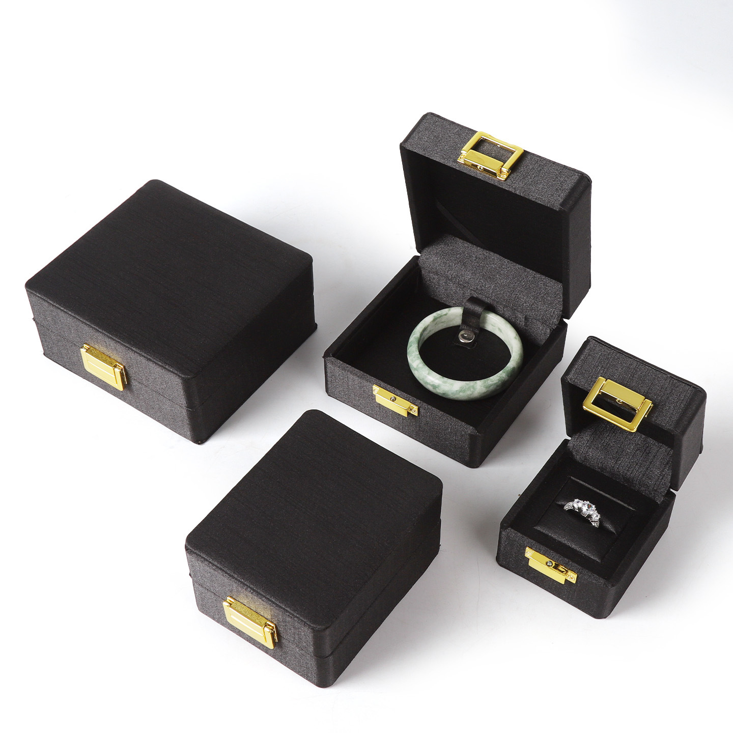 Fábrica directa nueva caja de embalaje de joyas de tela de tela blanca y negra collar colgante caja de anillo de joyas