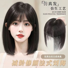 女性用ウィッグ、頭頂部用付け毛、一体型ストレートヘアピース、ふんわり白髪隠し、自然で跡が残らない前髪付け毛
