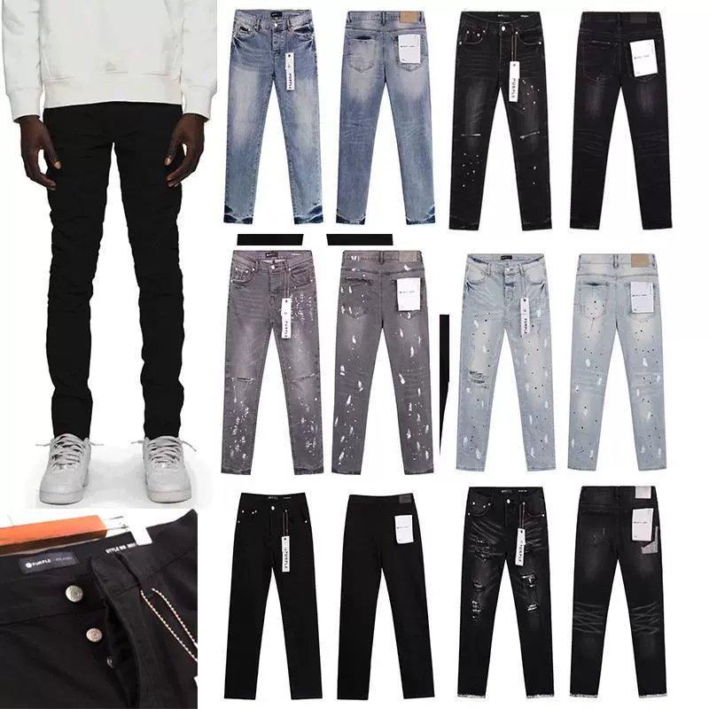 Фиолетовые брендовые джинсы, потертые брюки с рваными краями, повседневные американские уличные брюки