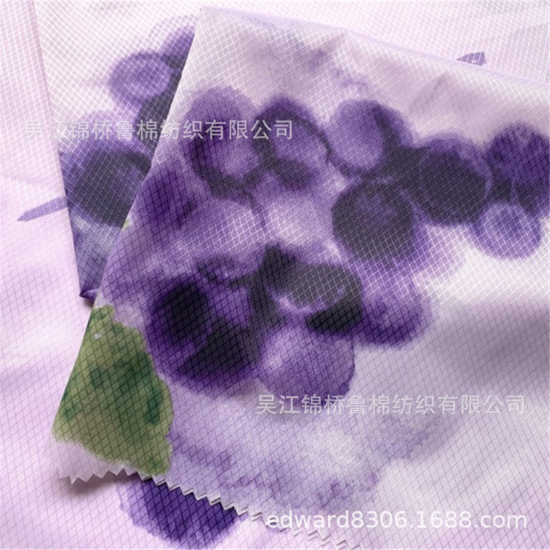 20尼丝纺印花弹力斜纹尼龙布砂洗起绉双线格横条平浮格菱形隐格布