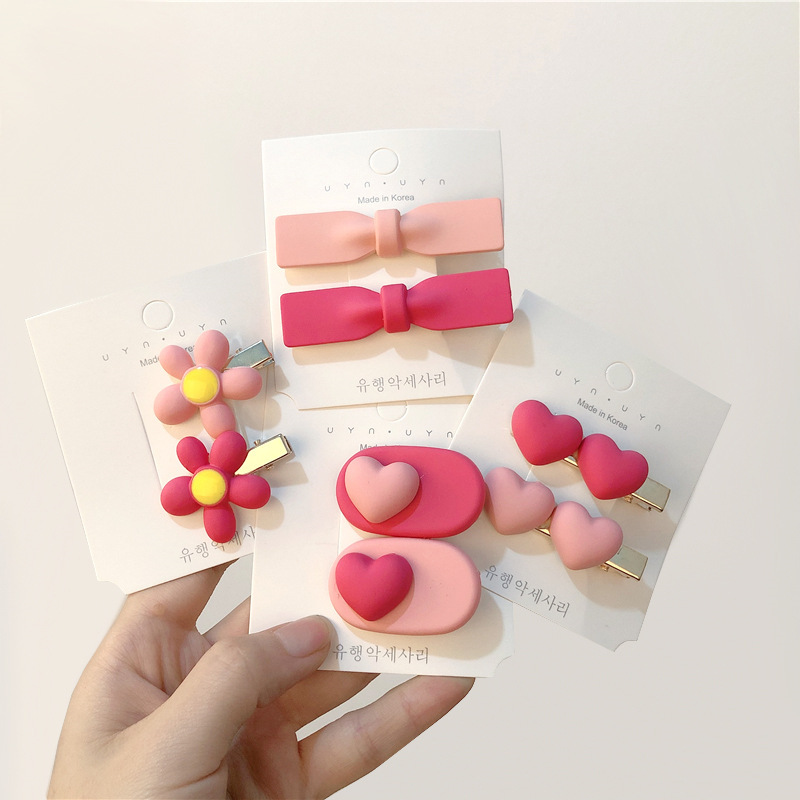 2 Pieces~Flower Heart Small Hairpin Side Clip Female Side Bangs Clip Head Ornament Hairpin Net Celebrity Forehead Hair Ornament Clip