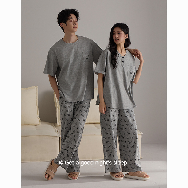 [Antibacterial Stretch Cotton] Spring and Summer Couple's Pajamas, Women's Short-Sleeved Loose-Fitting Pure Cotton Pajamas, Men's Home Wear