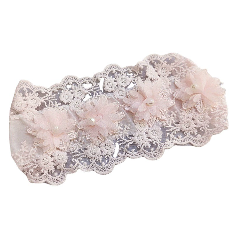 Осенняя Новая Детская повязка на голову в Корейском стиле с жемчужным цветком принцессы, Кружевная повязка для волос, Пустой Топ для новорожденных