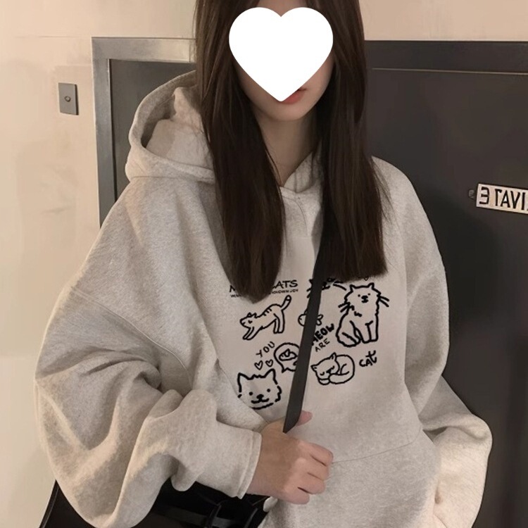 American-style hooded sweatshirt for women, 2026 autumn/winter new collection, thickened and fleece-lined, heavyweight top, casual and loose fit American-style hooded sweatshirt for women, 2026 autumn/winter new collection, thickened and fleece-lined, heavyweight top, casual and loose fit