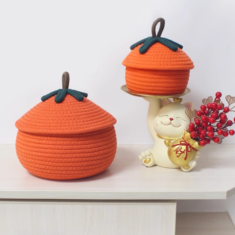 Cesta de almacenamiento de dibujos animados Halloween calabaza cuerda de algodón trenzada cinta de cubierta cesta de acabado doméstico juguetes bocadillos cesta de almacenamiento