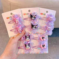 Новый модный детский мультяшный головной убор Kuromi с бантом, сетчатый боковой зажим для маленькой девочки-кролика, милая пара заколок.