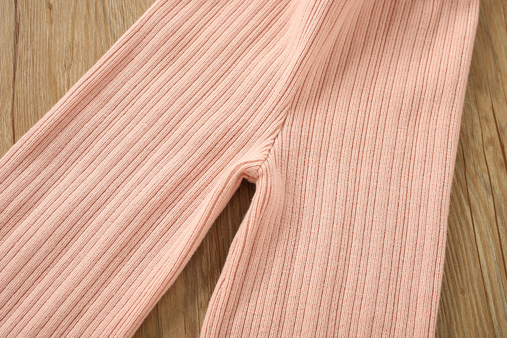 Girls' Sweater S 2023 Winter New Korean Edition Western Style Girl Stripe Wooden Ear Edge Children's Pants Two Piece_voghion.com