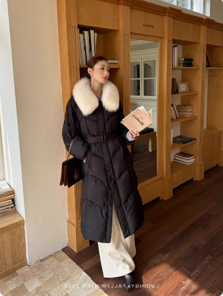 Windproof long down jacket