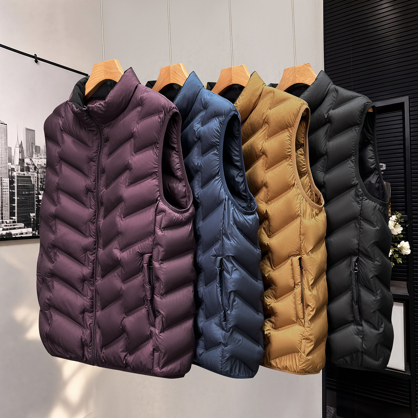 Autumn and winter men's plus-size cotton vest, loose-fitting casual style, suitable for larger builds, with a stand-up collar, and a trendy design