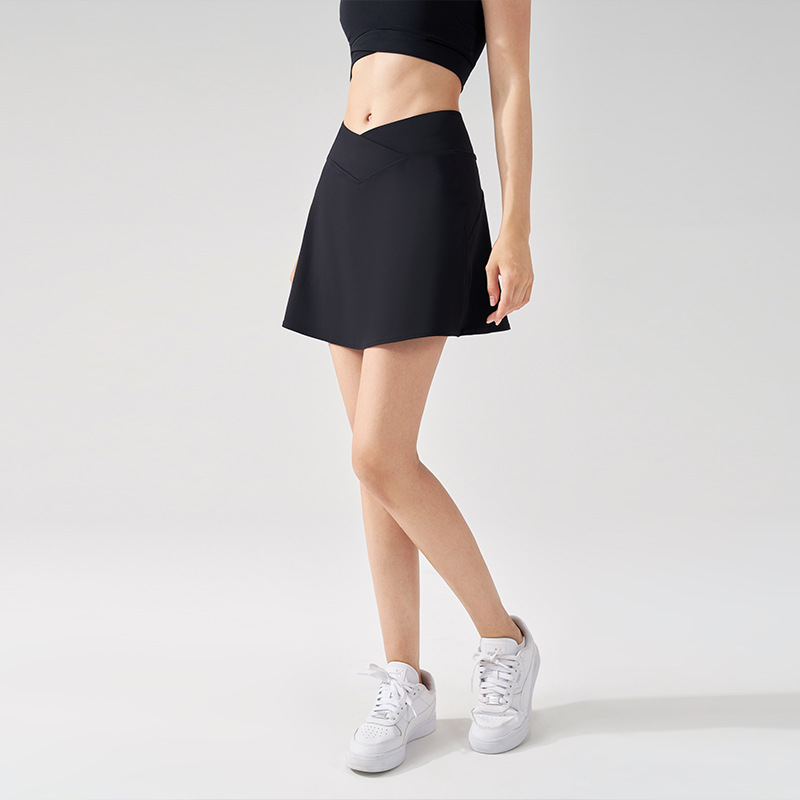 Verano nuevo estilo pantalones cortos de yoga falso dos deportes anti-luz falda de tenis de golf mujer cintura alta delgada con bolsillos