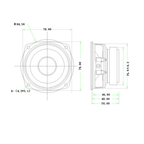 3-inch bass reflex speaker, 4 ohms 20W, 25 cone speaker