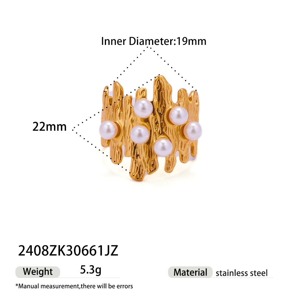 Anillo de acero inoxidable de lujo ligero de alta calidad, anillo de flores de perlas incrustadas para mujeres no se desvanecen en venta caliente