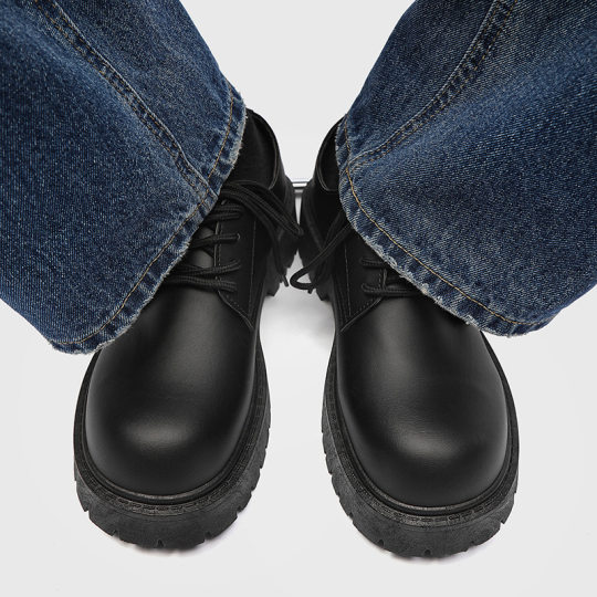 Derby Shoes Men's Thick-Soled Heightening Black Retro British Style Big-Toe Boots Low-Top Workwear Casual Leather Shoes Large Size
