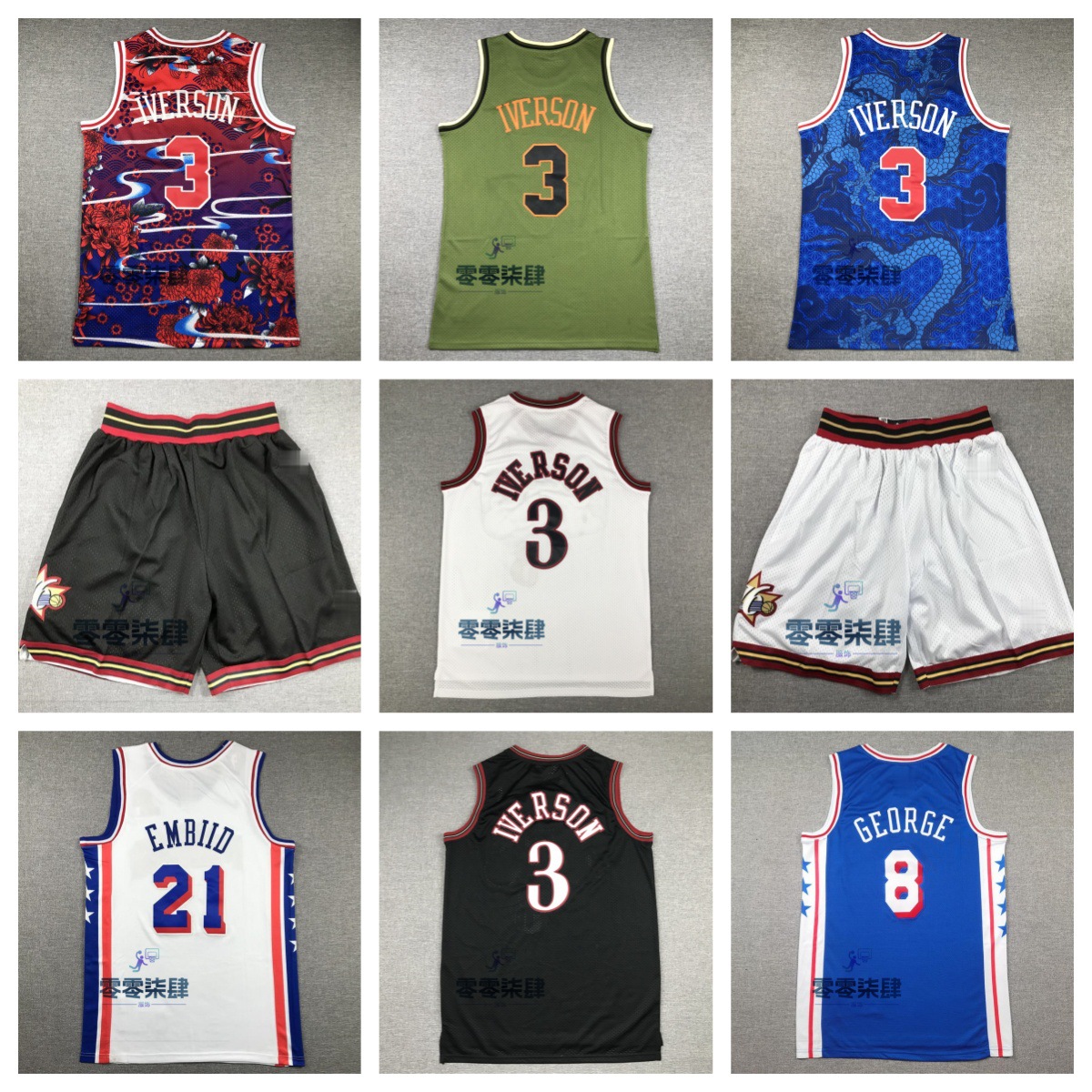 Basketball Jersey Wholesale 76ers Team 21 Embiid 1 Harden 3 Iverson 0 6 Export Basketball Uniforms