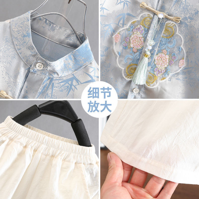 男の子の赤ちゃんハンサムな中国風の刺繍スーツ新しい中国風半袖夏唐スーツ新しいスタイルの子供のファッション子供服|undefined