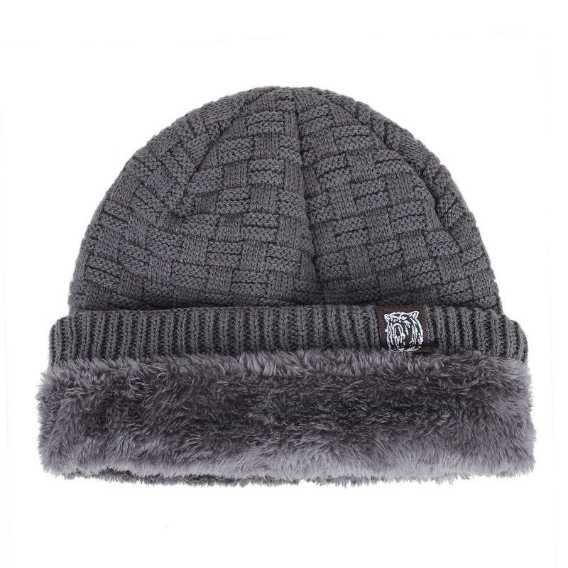 Unisex Winter men's personality tiger head pattern cloth label knitted hat outdoor warm and winterproof woolen hat_voghion.com