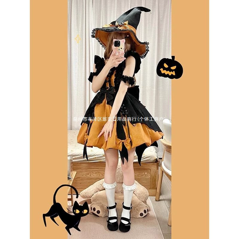 Платье Лолиты маленькой ведьмы цвета тыквы, платье JSK, милое платье принцессы Лолиты, костюм на Хэллоуин