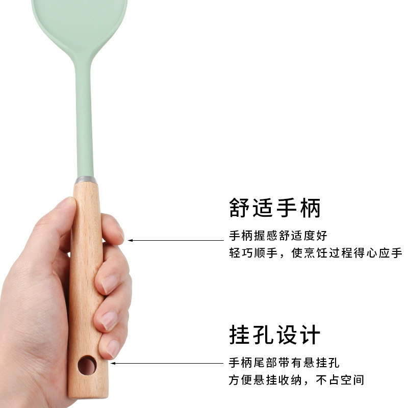 Cross-border hot-selling wooden handle silicone spatula and spoon iron-wrapped silicone cooking spatula non-stick cooking spatula and spoon kitchen utensil set