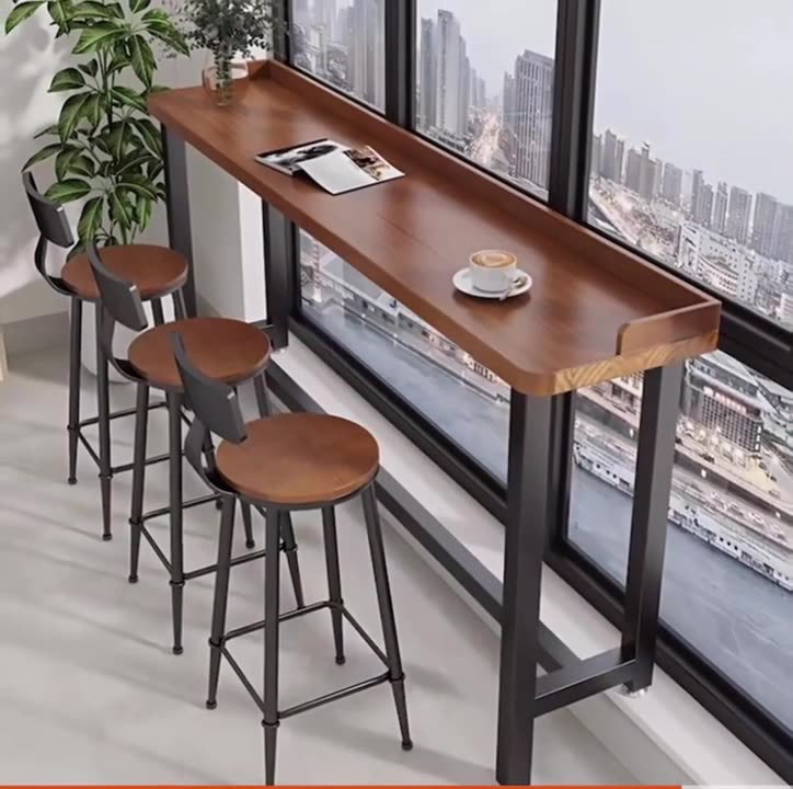 Bar Table, Home Wall-Mounted Narrow Table, Long Table, Balcony Leisure Table, Milk Tea Shop Bar, Commercial High Table and Chair Combination