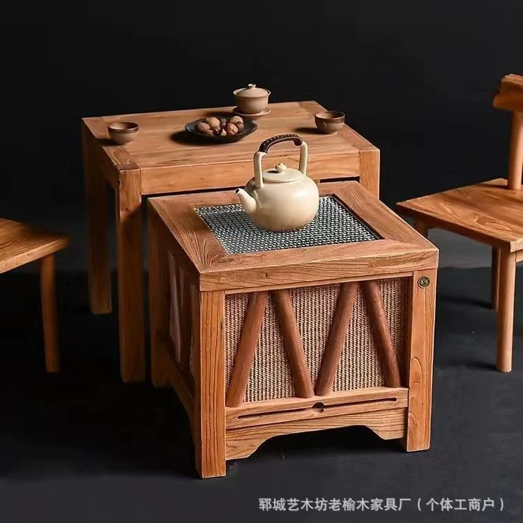 Стол для приготовления чая в старой вязовой печи Квадратный внутренний балкон для отдыха стол для чая из чая из цельного дерева