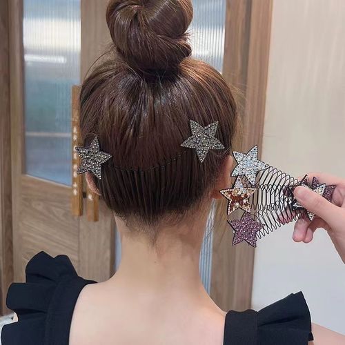 Rhinestone star broken hair comb women's broken hair finishing artifact invisible back head hair plate children's dance hairpin insert comb