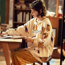 珊瑚绒睡衣女秋冬季加厚加绒法兰绒女士套装学生韩版可爱家居服春