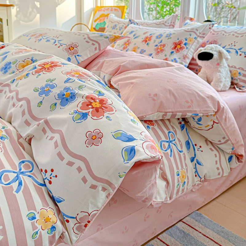 ins caricatura para niños algodón cama de cuatro piezas set 100 sábanas de flor de algodón sábanas