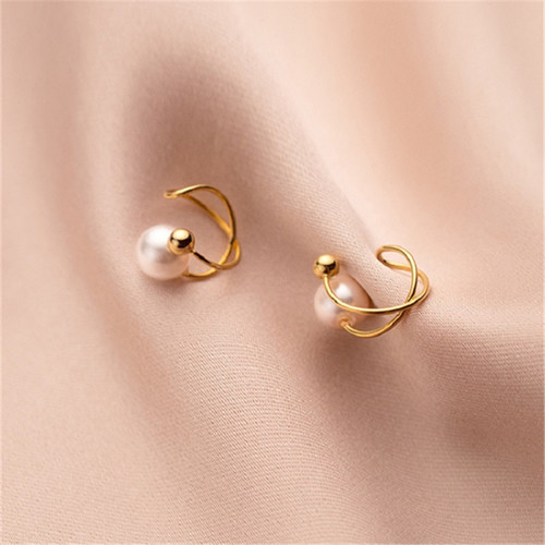 Pearl ear clip braided ear jewelry ins niche design ear stud ear bone clip without piercing high-end sense wholesale