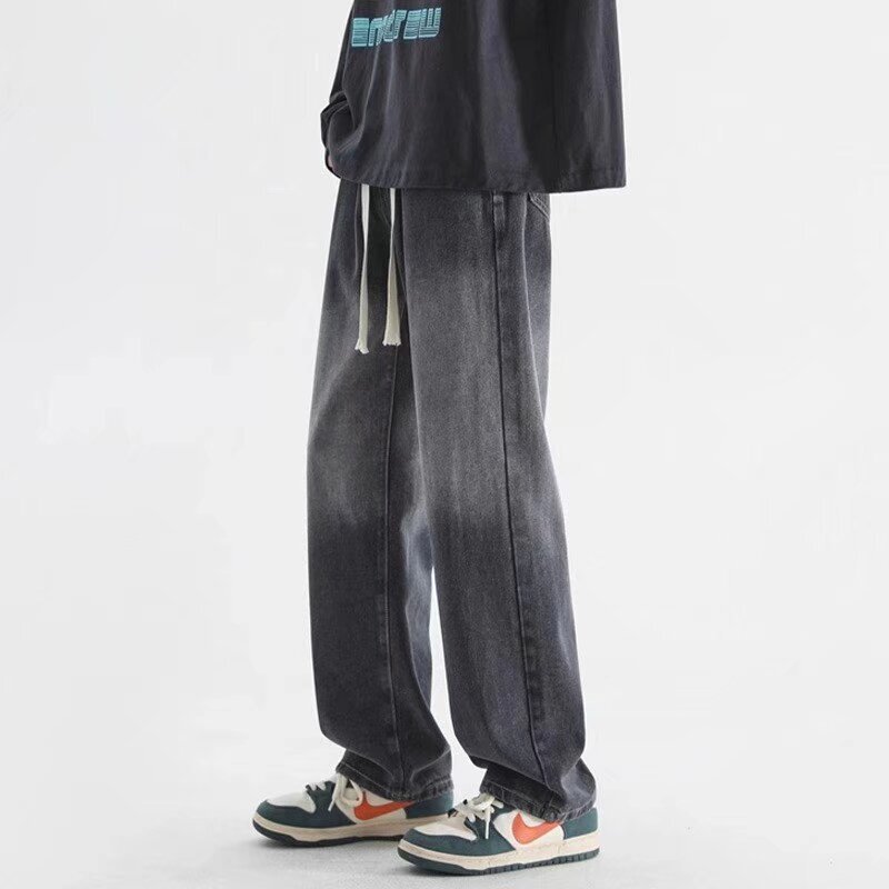 New Heavyweight Gradient Jeans for Men, Loose Straight-Leg Stylish Black Casual Pants, American Retro Flared Pants New Heavyweight Gradient Jeans for Men, Loose Straight-Leg Stylish Black Casual Pants, American Retro Flared Pants