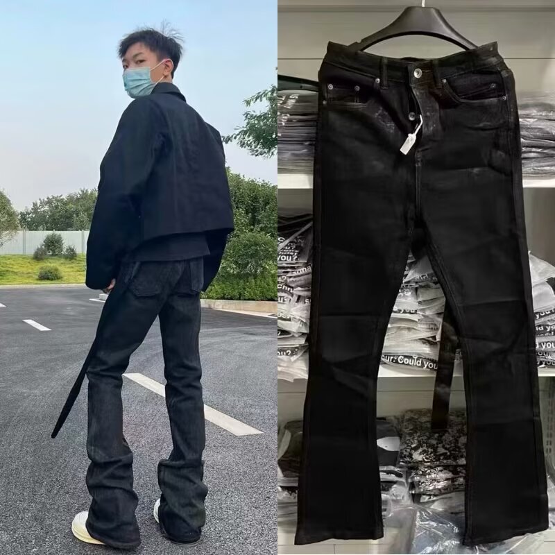 Cross-Border American High Street Micro-Flared Ribbon Slim Design Black Jeans Men's Trendy Wide-Leg Micro-Flared Pants Cross-Border American High Street Micro-Flared Ribbon Slim Design Black Jeans Men's Trendy Wide-Leg Micro-Flared Pants