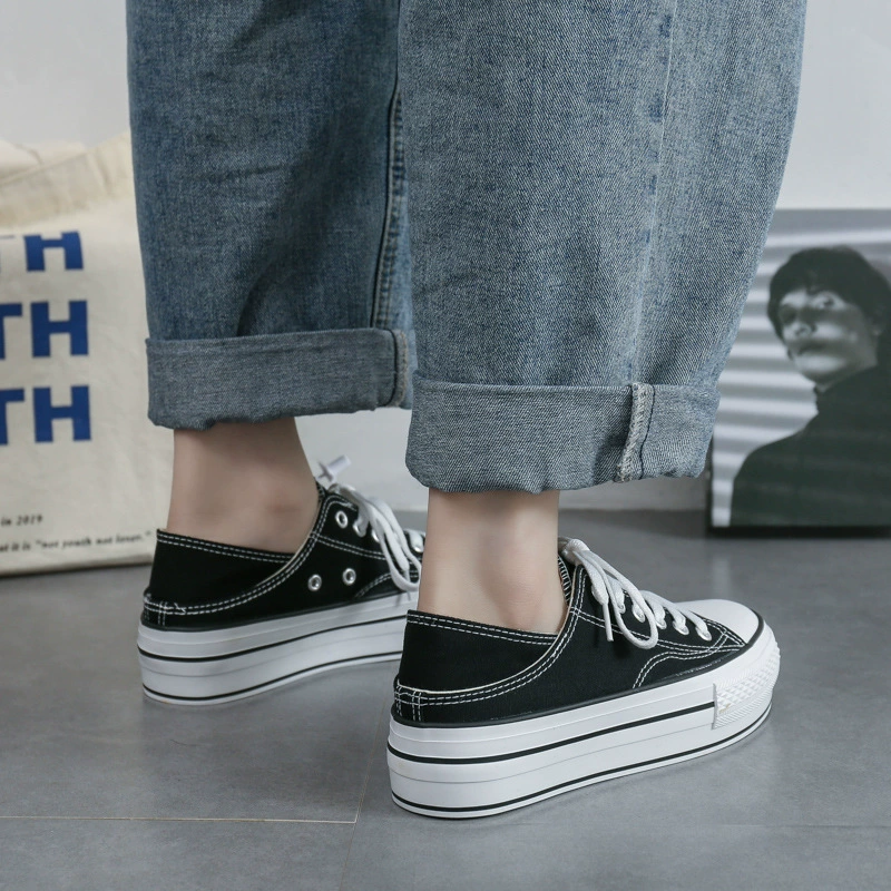 2022 весна-лето, новая двухразовая парусиновая обувь в Корейском стиле, женская обувь на толстой подошве на возвышенной платформе, Повседневная Белая обувь, Студенческая обувь для досок