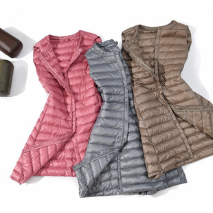 Clearance autumn and winter down vest Women's Mid-length lightweight round neck overcoat inner vest plus size lightweight warm waistcoat