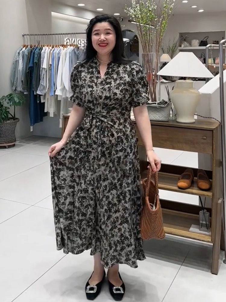 Đầm maxi hoa nhí phong cách Pháp chất liệu chiffon tay ngắn thắt eo — Hoa nhỏ chi tiết 6