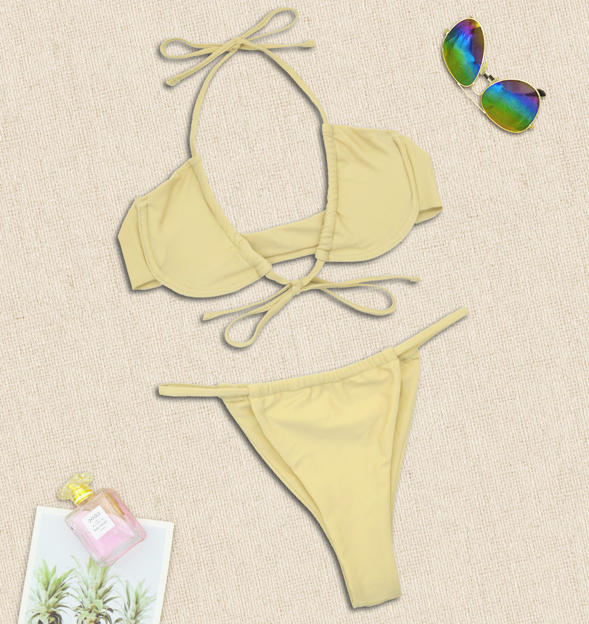 sexy solid color triangle tether bikini NSHL38192
